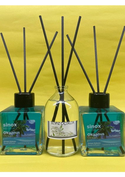 Kadife Bambu Çubuklu 2'li Okyanus 1 Beyaz Çiçek Ofis Oda ve Banyo Kokusu