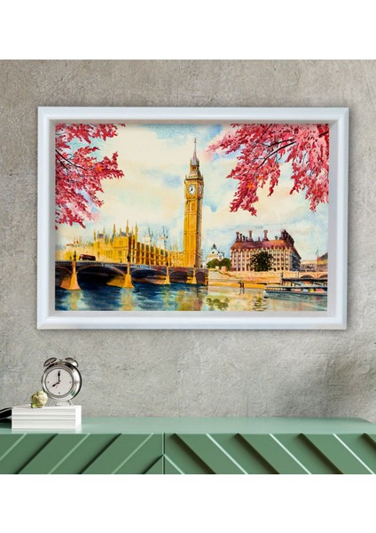 Gift Big Ben Saat Kulesi Tasarımlı Özel Ahşap Çerçeveli Tablo 30X46CM-1
