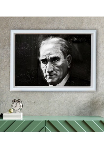 Gift Atatürk Karakalem Temalı Özel Ahşap Çerçeveli Tablo 30X46CM-6