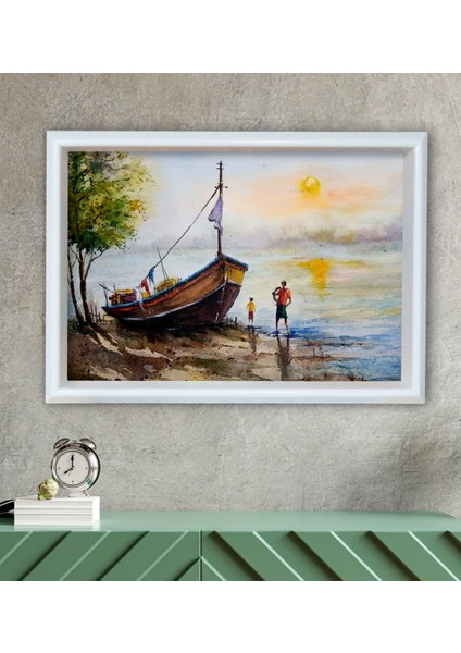 Gift Kayık Tasarımlı Özel Ahşap Çerçeveli Tablo 30X46CM-1