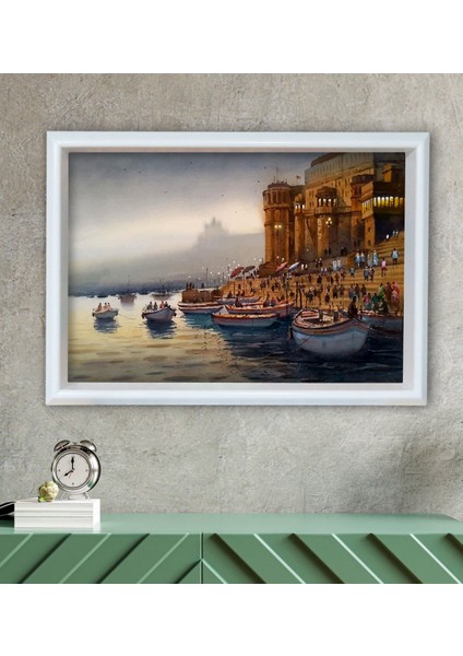 Gift Kayık ve Insanlar Tasarımlı Özel Ahşap Çerçeveli Tablo 30X46CM-1