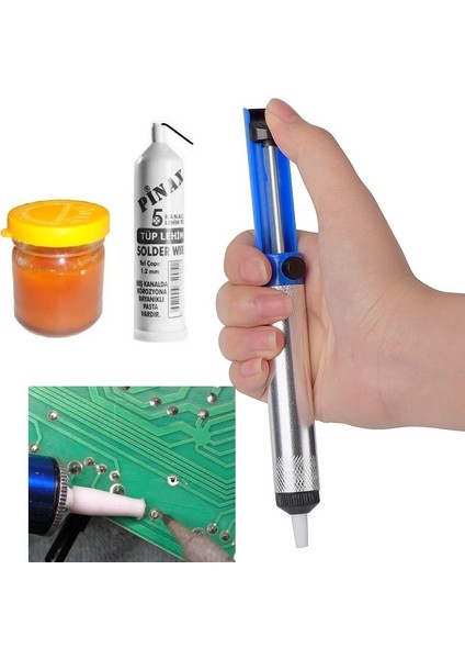 Çantalı 100W Tabanca Havya Seti Lehim Makinası Pompa Pasta Zımpara Yedekli Bakır Sargı Professional