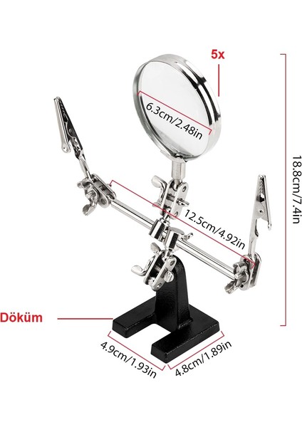 Elektronikçi Lehimleme Kıskaçlı Büyüteç Robot Kollu Mercekli Kuyumcu Mikroskop Sabitleme Standı 5x