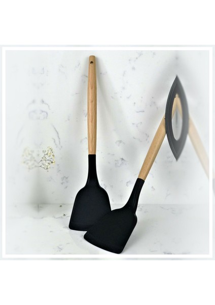 Hazar Pazar Bambu Saplı Silikon Spatula - Siyah