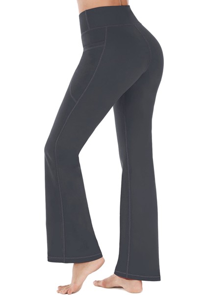 Kadın Antrasit Yüksek Bel Toparlayıcı Çift Cepli Ispanyol Paça Tayt Bootcut