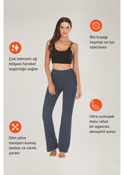 Kadın Antrasit Yüksek Bel Toparlayıcı Çift Cepli Ispanyol Paça Tayt Bootcut fiyatları