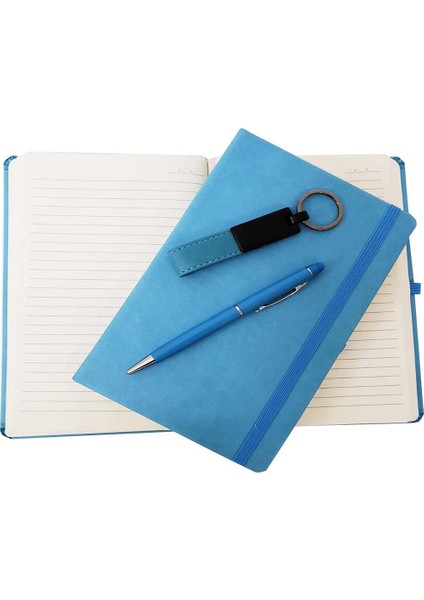 3lü Turkuaz Hediye Seti Kalem Defter Anahtarlık Set