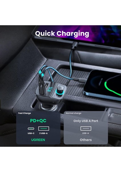 Bluetooth 5.0 Pd Qc 3.0 Micro Sd Tf Kart Okuyuculu Araç Çakmaklık Şarj Cihazı Fm Verici Transmitter