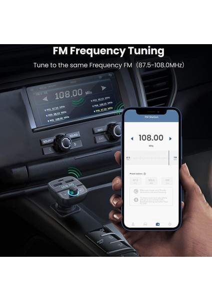 Bluetooth 5.0 Pd Qc 3.0 Micro Sd Tf Kart Okuyuculu Araç Çakmaklık Şarj Cihazı Fm Verici Transmitter