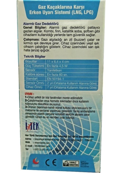 Itek Nys-3  Doğalgaz Alarm Cihazı