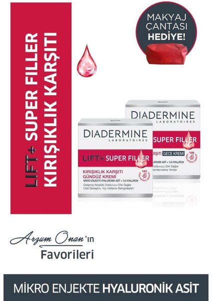 Arzum Onan’In Diadermine Lift+Superfiller Favorileri Gündüz Kremi 50 Ml + Gece Kremi 50 Ml + Makyaj Çantası