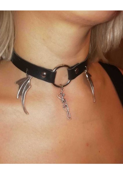 Metal Giyim Ejderha Kanatları Figürlü Chocker