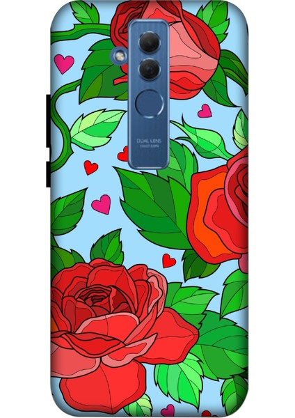 Deste Huawei Mate 20 Lite Kılıf Kırmızı Gül Baskılı Desenli Silikon Kılıf A++-8310