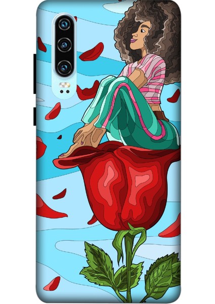 Deste Huawei P30 Kılıf Gül ve Kız Baskılı Desenli Silikon Kılıf A++-8139