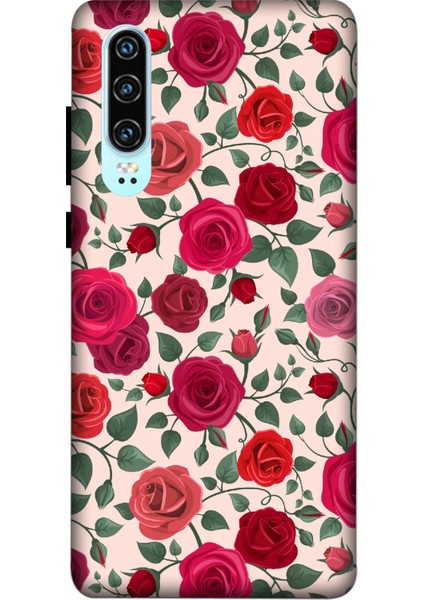 Deste Huawei P30 Kılıf Kırmızı Güller Baskılı Desenli Silikon Kılıf A++-8028
