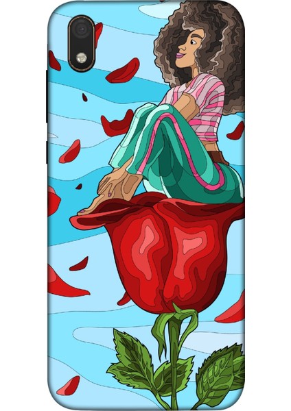 Deste Huawei Y5 2019 Kılıf Gül ve Kız Baskılı Desenli Silikon Kılıf A++-8139