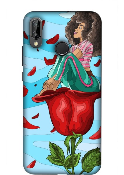 Deste Huawei P20 Lite Kılıf Gül ve Kız Baskılı Desenli Silikon Kılıf A++-8139