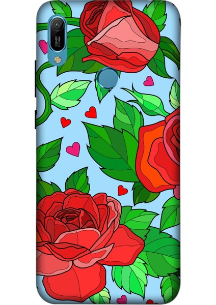 Deste Huawei Y6 2019 Kılıf Kırmızı Gül Baskılı Desenli Silikon Kılıf A++-8310