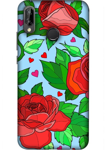 Deste Huawei P20 Lite Kılıf Kırmızı Gül Baskılı Desenli Silikon Kılıf A++-8310