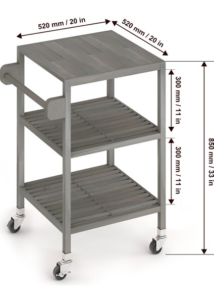 INTERBUILD REAL WOOD Interbuild Masif Akasya,holger Mutfak Servis ARABASI,520X520X850 Mm,alacakaranlık Grisi