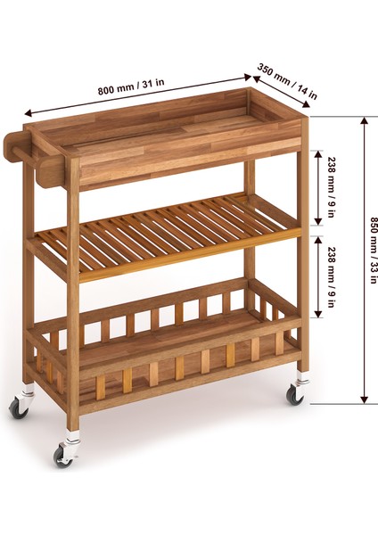 INTERBUILD REAL WOOD Interbuild Masif Akasya,holger Tepsili Mutfak Servis ARABASI,799X349X850 Mm,altın Tik