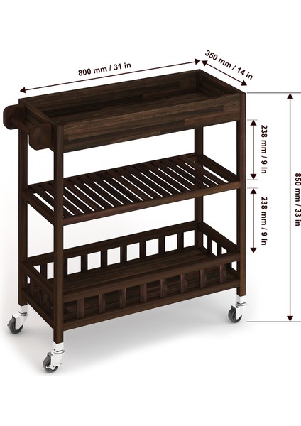 INTERBUILD REAL WOOD Interbuild Masif Akasya,holger Tepsili Mutfak Servis ARABASI,799X349X850 Mm,espresso