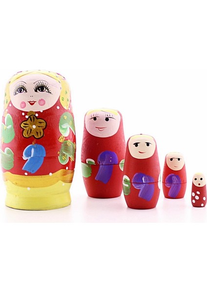 Ahşap Tombul Iç Içe Matruşka Bebek Kırmızı Set 5 Li Büyük Boy