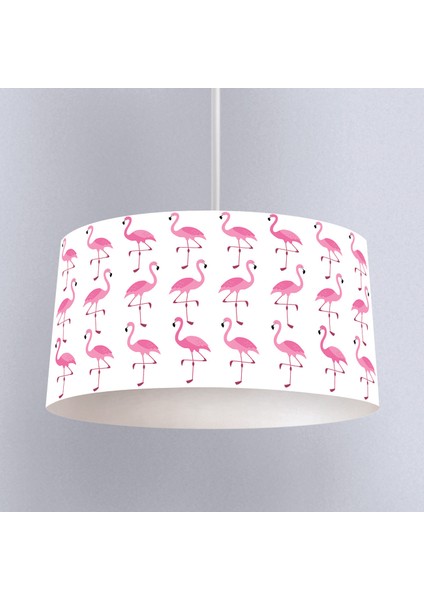 Pembe Flamingo Beyaz Prenses Desenli Çocuk Odası Dijital Baskılı Sarkıt Avize