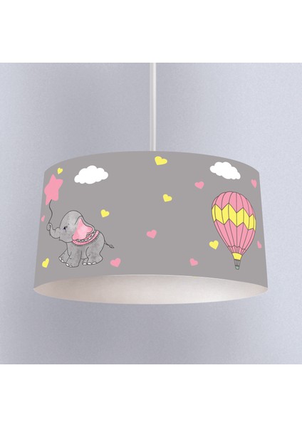Gri Fil Balon Desenli Çocuk Odası Dijital Baskılı Sarkıt Avize