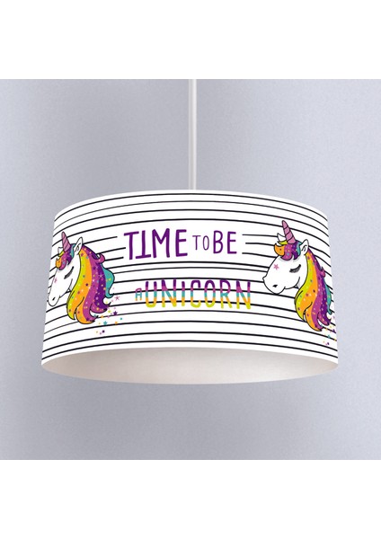 Unicorn Desenli Çocuk Odası Dijital Baskılı Sarkıt Avize