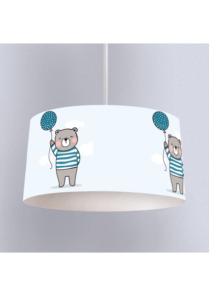 Ayı ve Balon Desenli Çocuk Odası Dijital Baskılı Sarkıt Avize