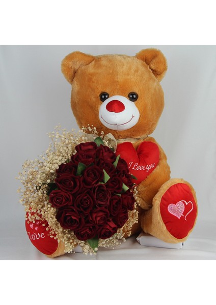 Buket Güller 20 Li Cipso Sarmalı Demet & Sevimli Peluş Ayıcık 50 cm Hediye Set fırsatları