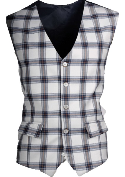 Beyaz Slim Fit Yelek Çizgili Desenli