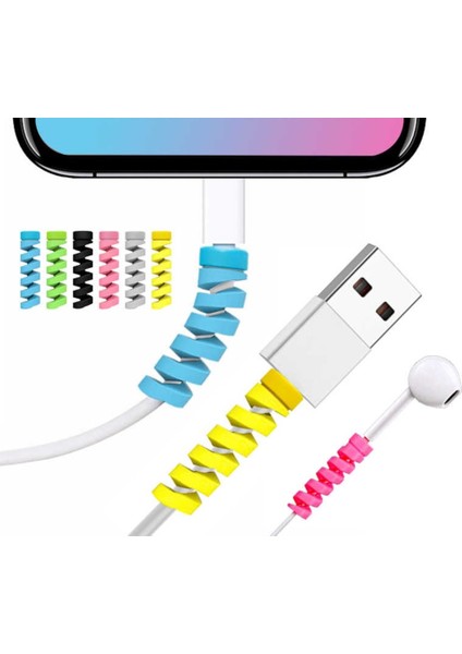 Şarj Kablo Koruyucu USB Koruyucu Silikon Spiral 6'lı Paket