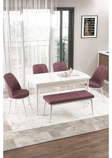Concept Canisa Via Serisi Bench'li 80X132 Açılabilir 1.sınıf Beyaz Mutfak Masası Takımı