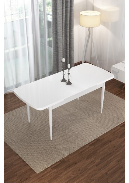 Concept Canisa Via Serisi Bench'li 80X132 Açılabilir 1.sınıf Beyaz Mutfak Masası Takımı