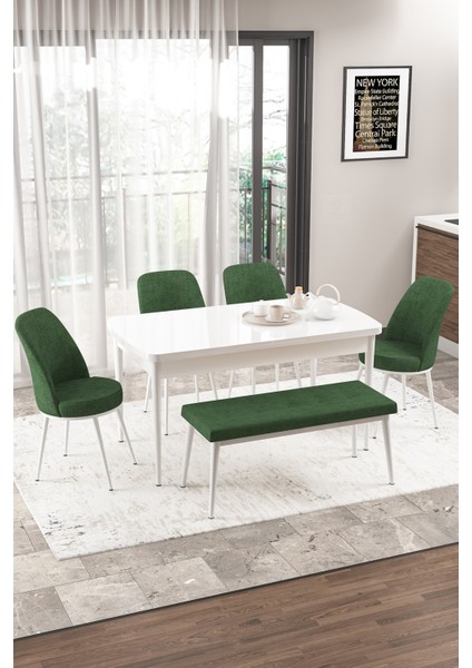 Concept Canisa Via Serisi Bench'li 80X132 Açılabilir 1.sınıf Beyaz Mutfak Masası Takımı