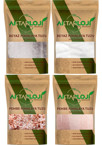 İri Pembe 250 gr + İnce Pembe 250 gr + İri Beyaz 250 gr + İnce Beyaz 250 gr Himalaya Tuz Seti 4'lü