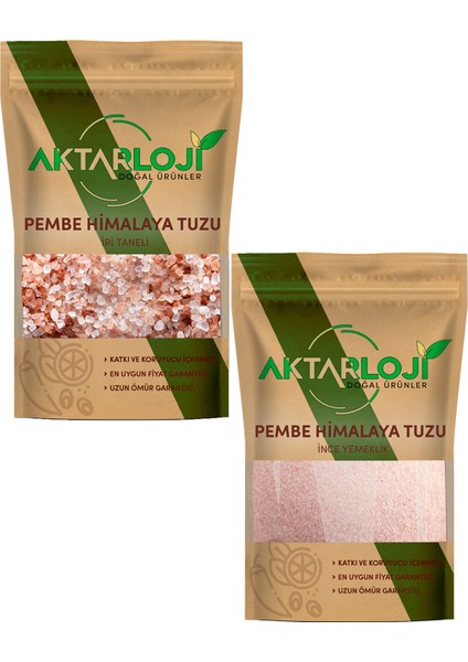İri Pembe 500 gr + İnce Yemeklik Pembe 500 gr Pembe Himalaya Tuzu Seti