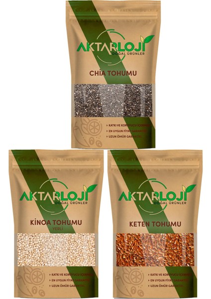 Chia, Kinoa ve Keten Tohumu Karışımı 3x100 g – Katkısız, Doğal ve Yerli Üretim Sağlıklı Tohum Seti