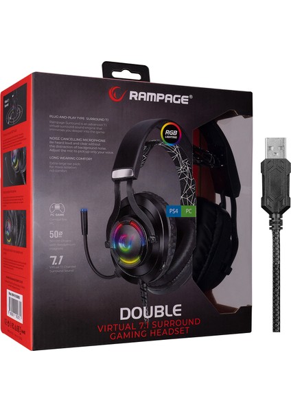 RM-K18 DOUBLE Siyah Usb 7.1 RGB Ledli Gaming Oyuncu Mikrofonlu Kulaklık