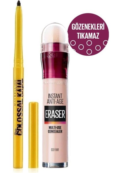 Maybelline Instant Anti Age Eraser Kapatıcı + 03 Fair+Kajal Kalem Set