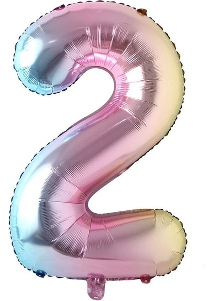 Gökkuşağı Renk 2 Rakamı Folyo Balon 34 Inç 76 cm