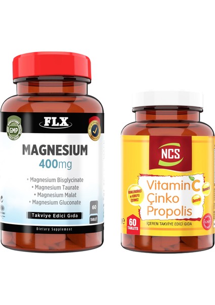 Magnesium Elemental Complex 400 Mg 60 Tablet + Ncs Vitamin C Çinko Propolis 60 Tablet
