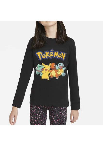 Pokemon Uzun Kol Çocuk Tişört Siyah