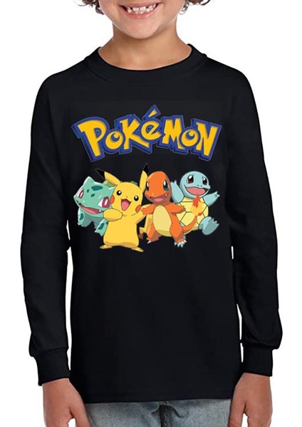Pokemon Uzun Kol Çocuk Tişört Siyah