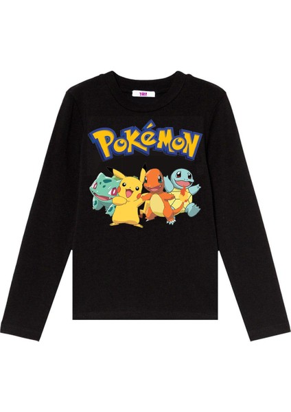 Pokemon Uzun Kol Çocuk Tişört Siyah