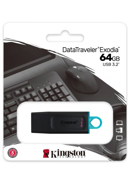 Kıngston DTX/64GB USB 3.2 Data Traveler Exodia  Gen 1 Flash Disk (Siyah - Turkuaz)