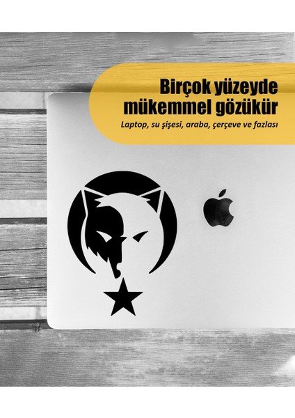 | Börü Ay Yıldız Bozkurt Türk Bayrağı | Araba Laptop Duvar Folyo Sticker 15 x 19,5 cm