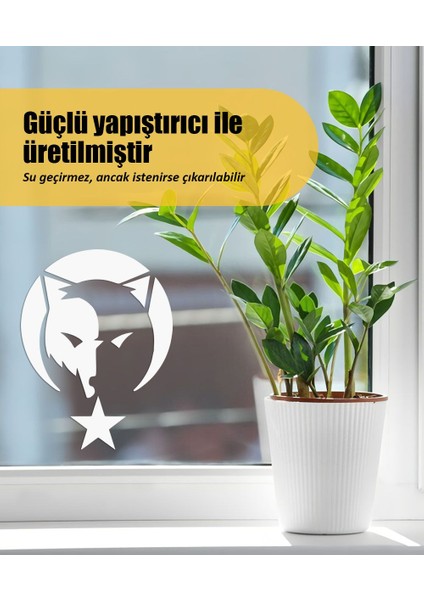 | Börü Ay Yıldız Bozkurt Türk Bayrağı | Araba Laptop Duvar Folyo Sticker 15 x 19,5 cm